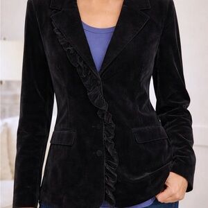 Christian Siriano Black Velvet Ruffle Blazer